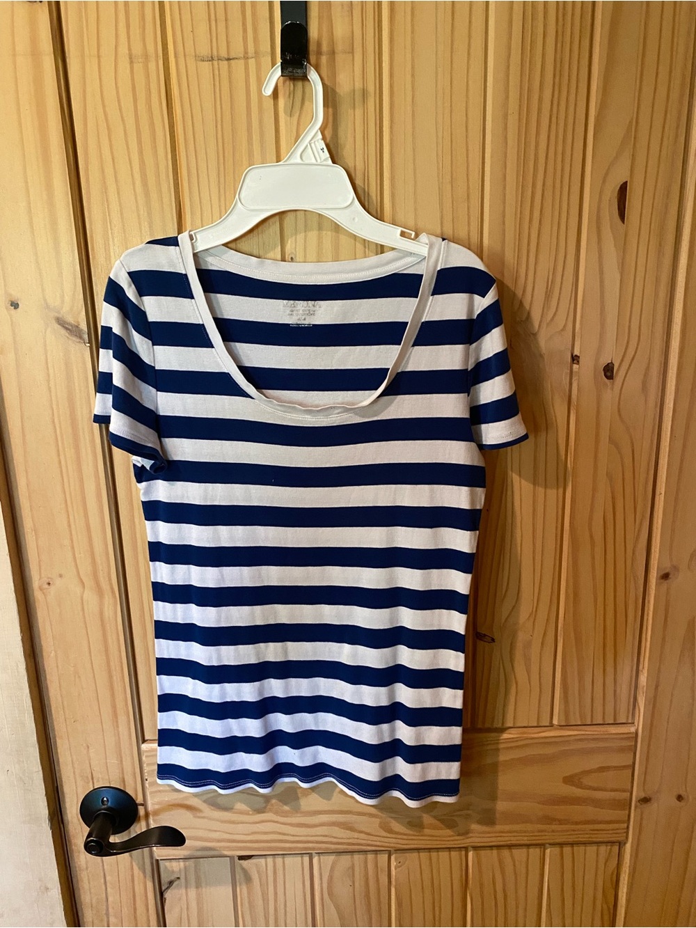 Merona Navy and White Striped Scoop Neck Tee